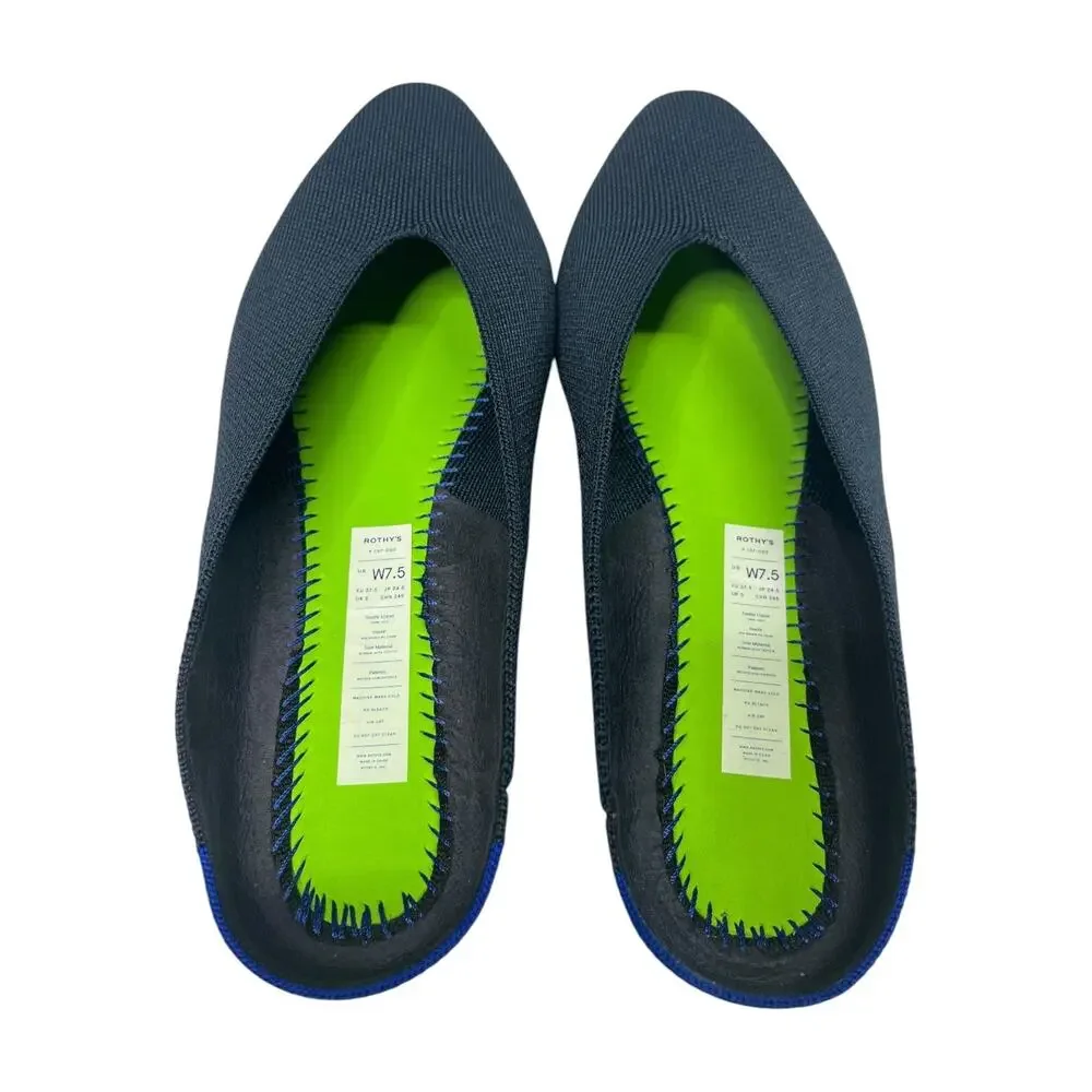 Rothys The Point Shoe Womens 7.5 Navy Knit Pointed Toe Mule Flats Washable Chic